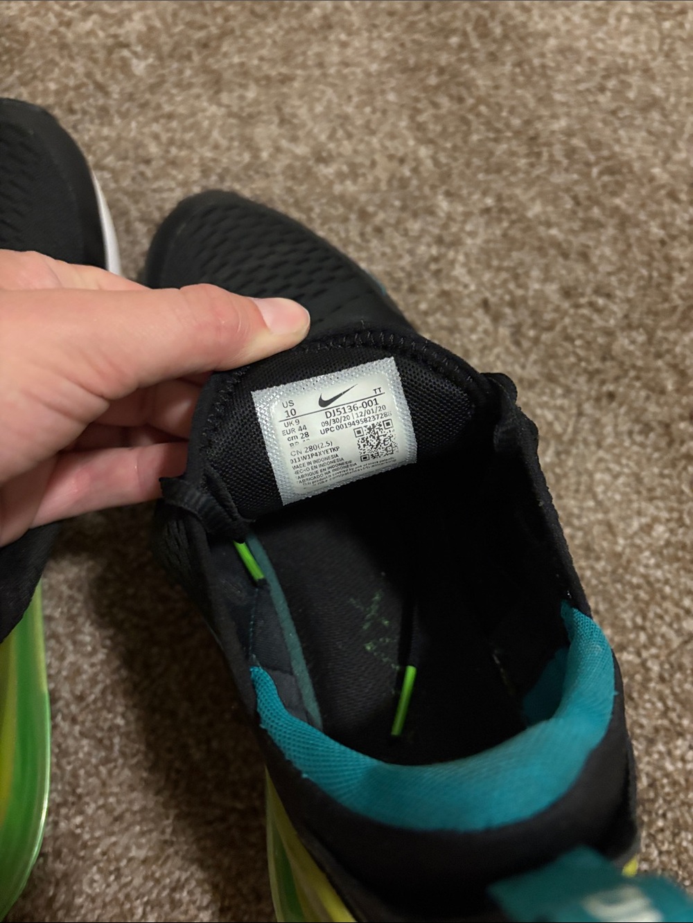Nike Black Teal and Lime Air Max 270 Sneakers - Picture 6 of 8